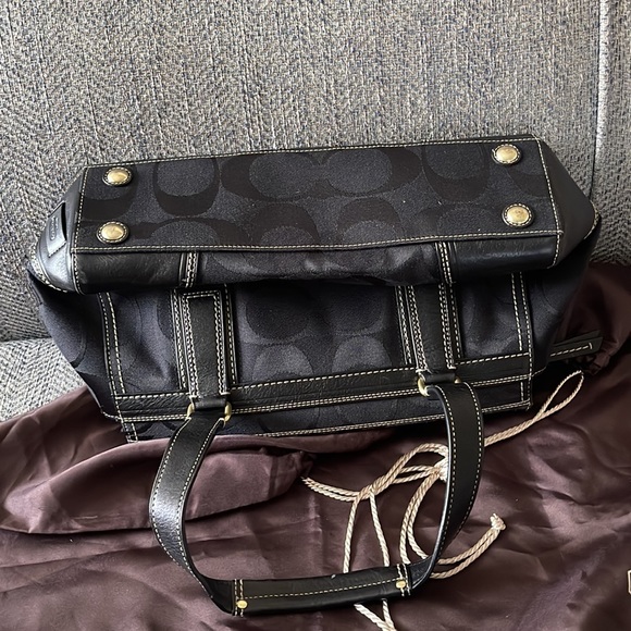 Coach Hampton Black C Monogram Leather/Canvas Satchel Handbag - Picture 15 of 15